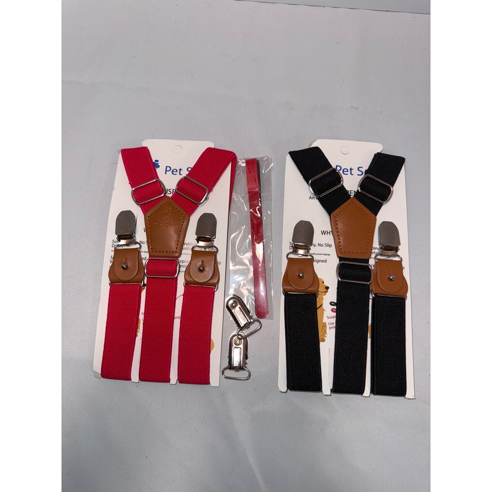 Pet Soft Dog Diaper Suspenders 2 Pack Red Black Adjustable Y-Back Metal Clips